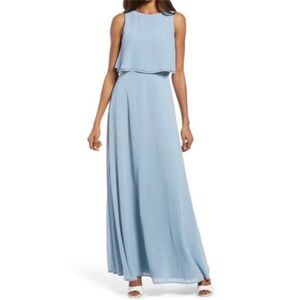 LULUS Light Blue Utterly Enchanting Popover Blouson Pleat Maxi Gown Dress